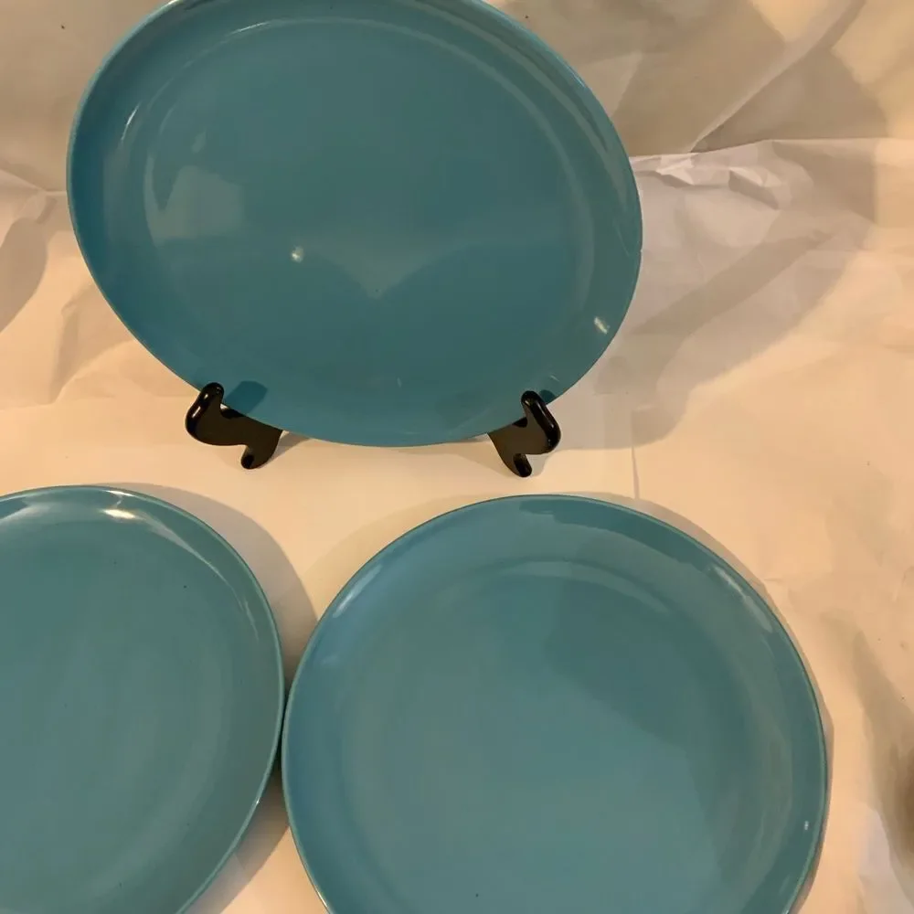 Lot of 3 IKEA FARGRIK Aqua Turquoise Blue 10.75” Dinner Plates Thailand #15199